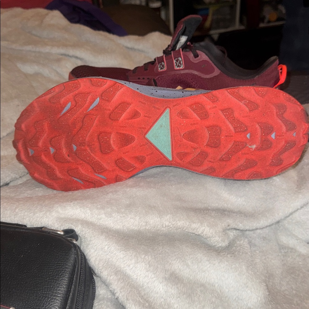 Nike Pegasus trail shoes.  Size 12.  Maroon, yellow, and orange. - Picture 4 of 5